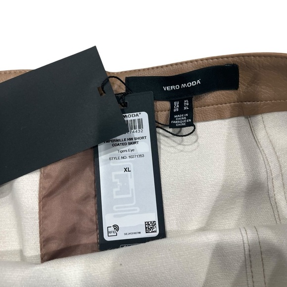 Vero Moda Pernille Faux Vegan Leather Miniskirt Tan Pockets Back Zip Size XL - Picture 5 of 10